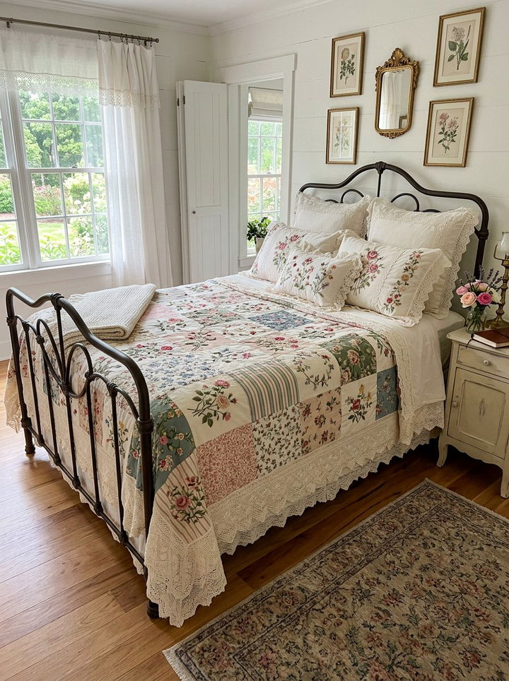 Embroidered patchwork bedspread - 30 patchwork bedroom ideas