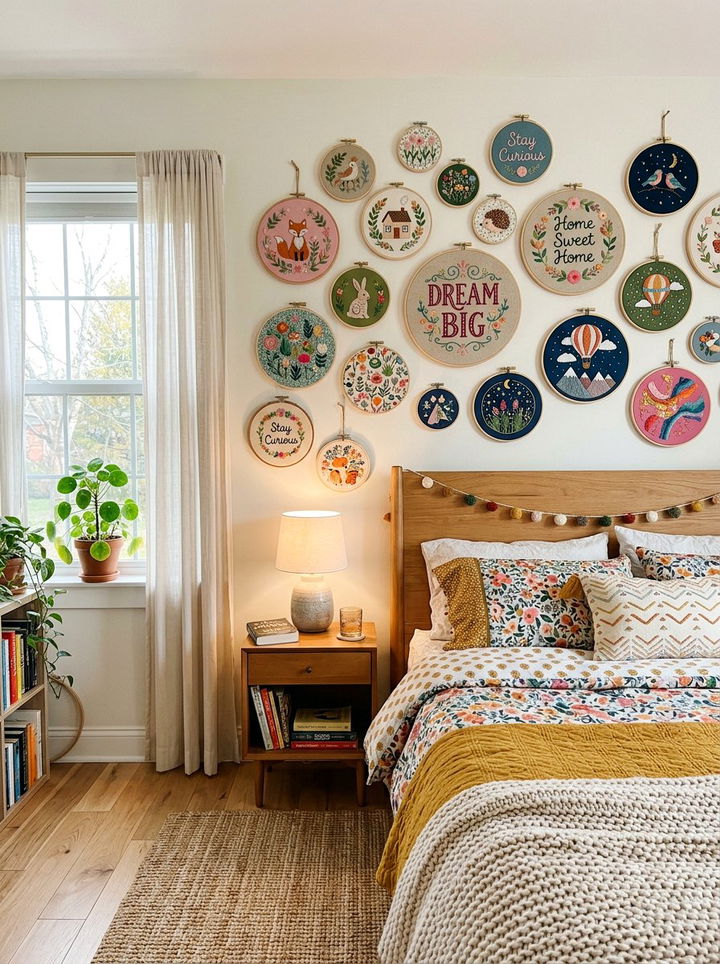 Embroidery Hoop Wall Decor - 30 DIY bedroom decor ideas