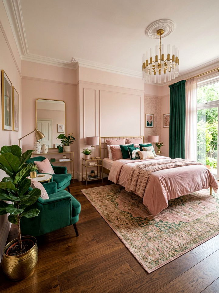 Emerald Blush Gold Bedroom - 30 blush and gold bedroom ideas