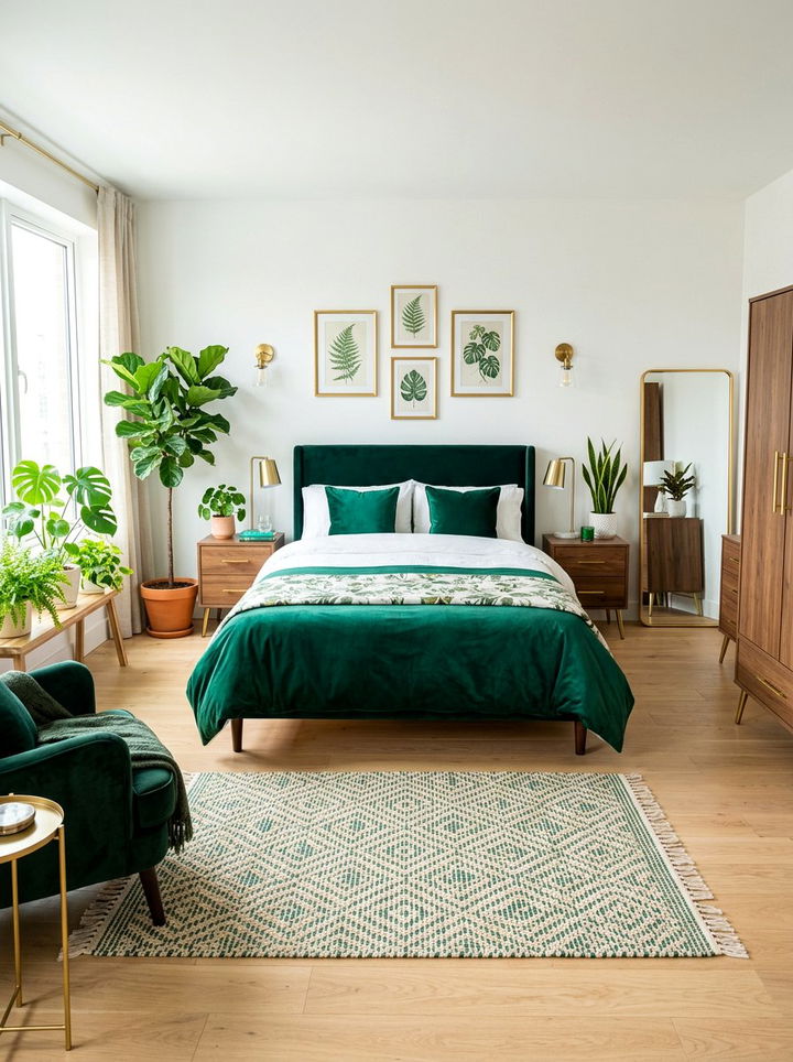 Emerald Green Accents - 30 bedroom bed styling ideas