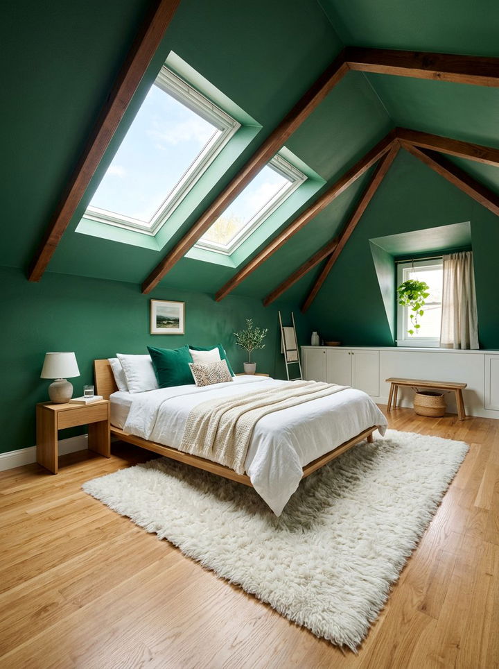 Emerald Green Attic Bedroom - 30 emerald bedroom decor ideas