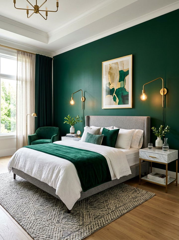 Emerald Green Bedroom Brass Lighting - 30 emerald green accent wall bedroom