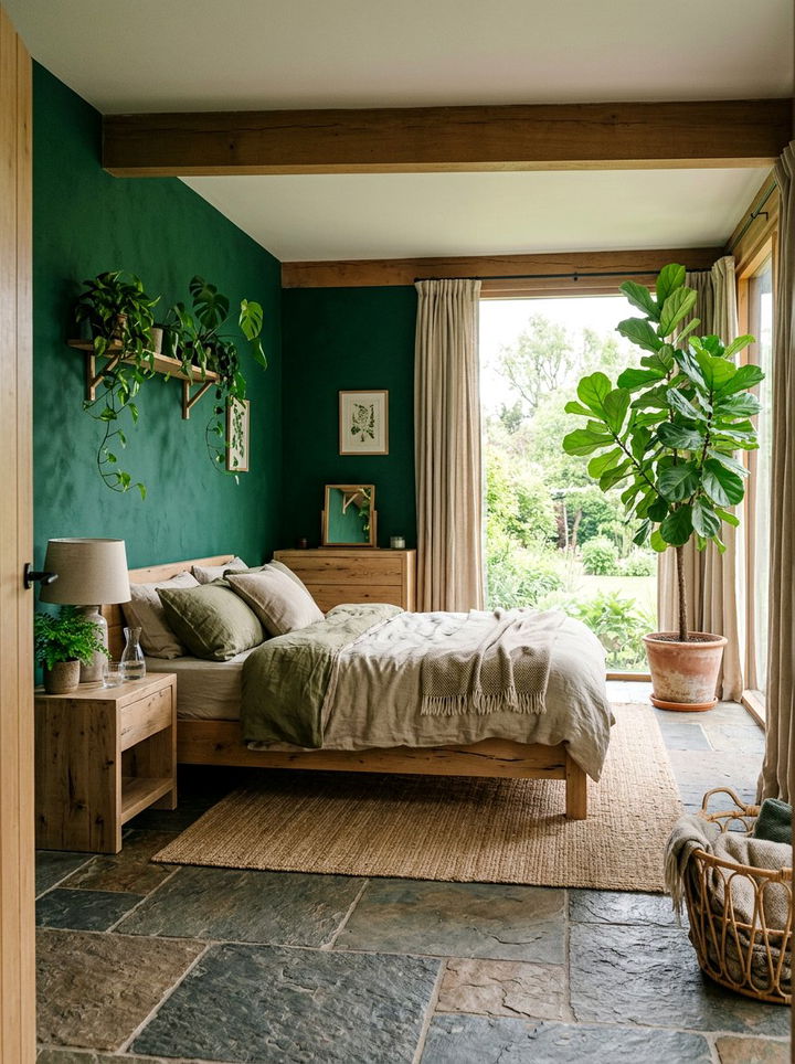 Emerald Green Biophilic Bedroom - 30 emerald bedroom decor ideas