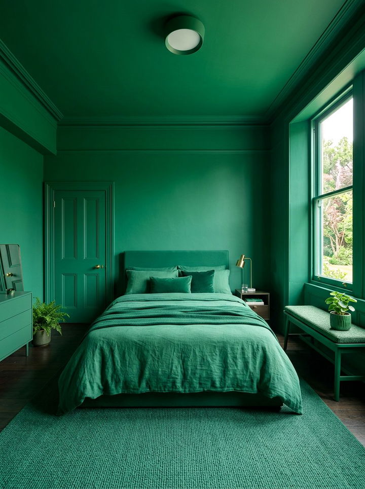 Emerald Green Color Drenched Bedroom - 30 emerald bedroom decor ideas