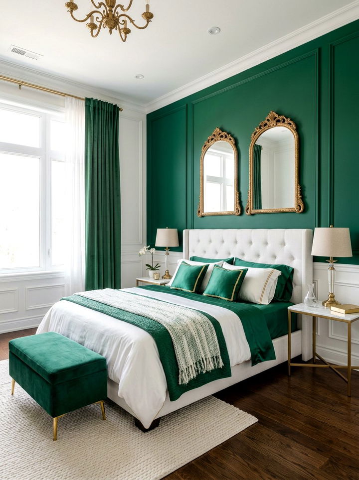 Emerald Green Feature Wall - 30 colorful bedroom accent wall ideas