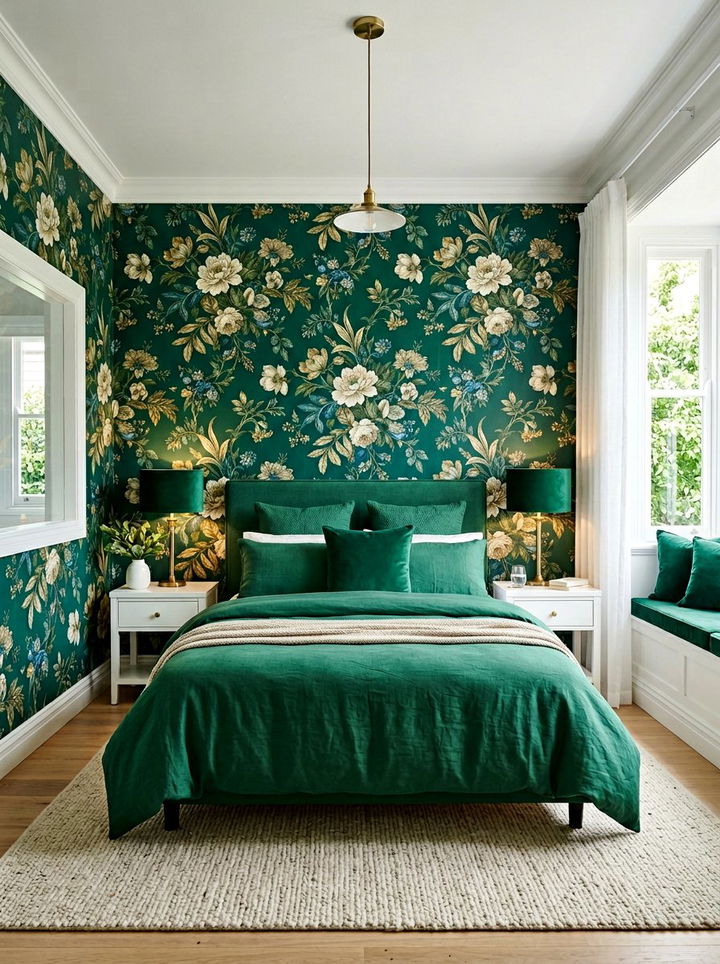 Emerald Green Floral Wallpaper Bedroom - 30 emerald bedroom decor ideas