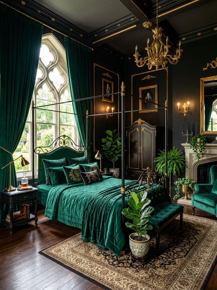 Emerald Green Gothic Bedroom - 30 gothic bedroom ideas