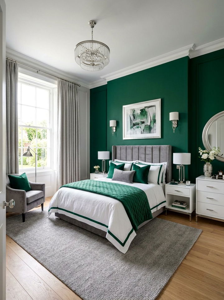 Emerald Green Grey White Bedroom - 30 tricolor bedroom ideas