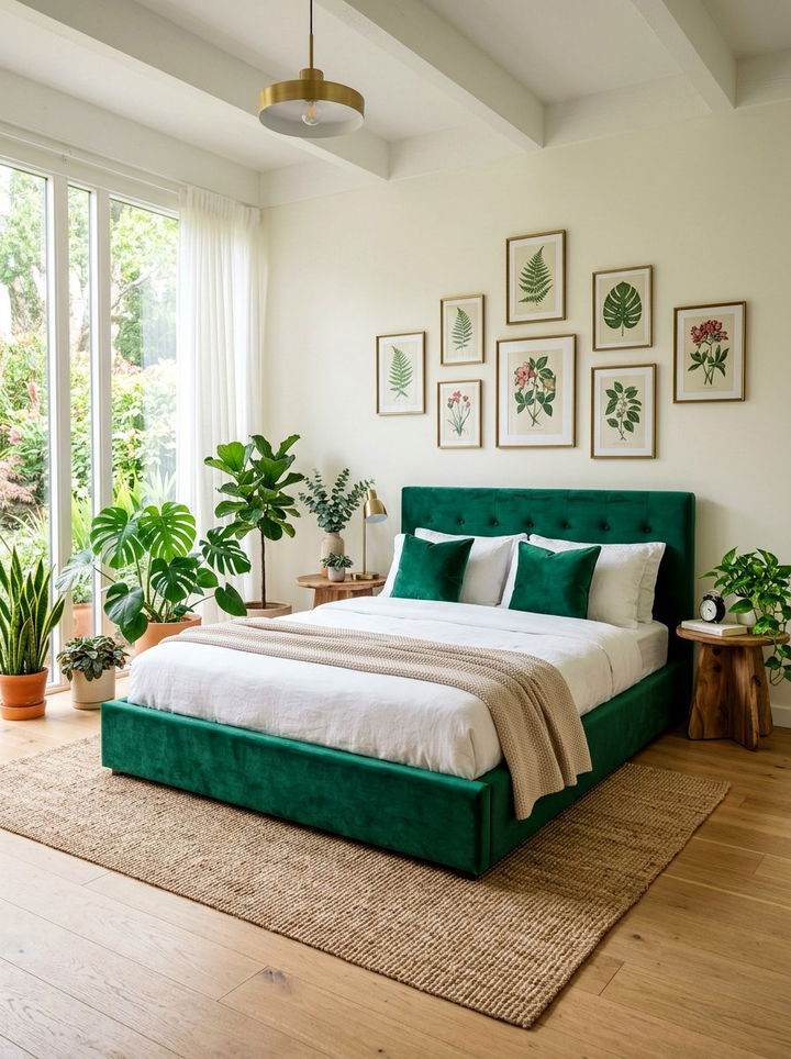 Emerald Green Low Bed - 30 bedroom low profile beds