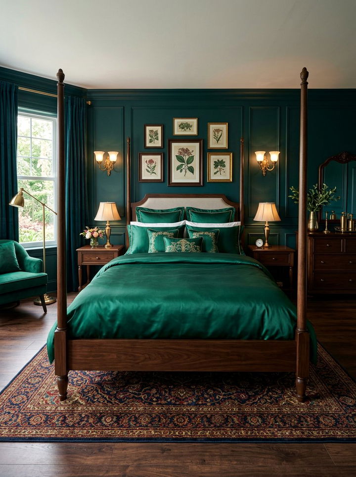 Emerald Green Satin Bedding - 30 satin bedroom ideas