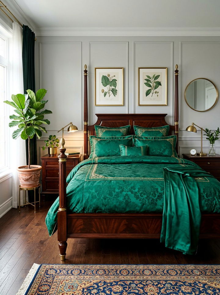 Emerald Green Satin Set - 30 bedroom satin bedding ideas