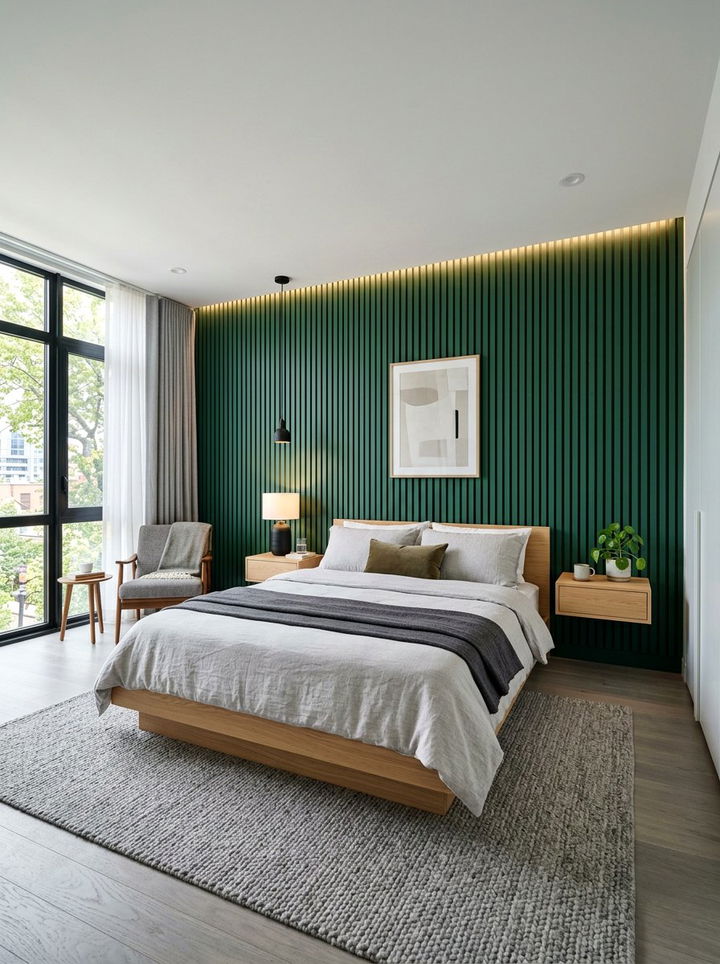Emerald Green Slat Wall Bedroom - 30 emerald green accent wall bedroom