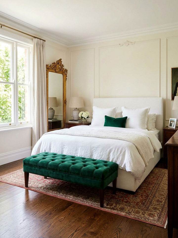 Emerald Green Suede Bench - 30 suede bedroom ideas