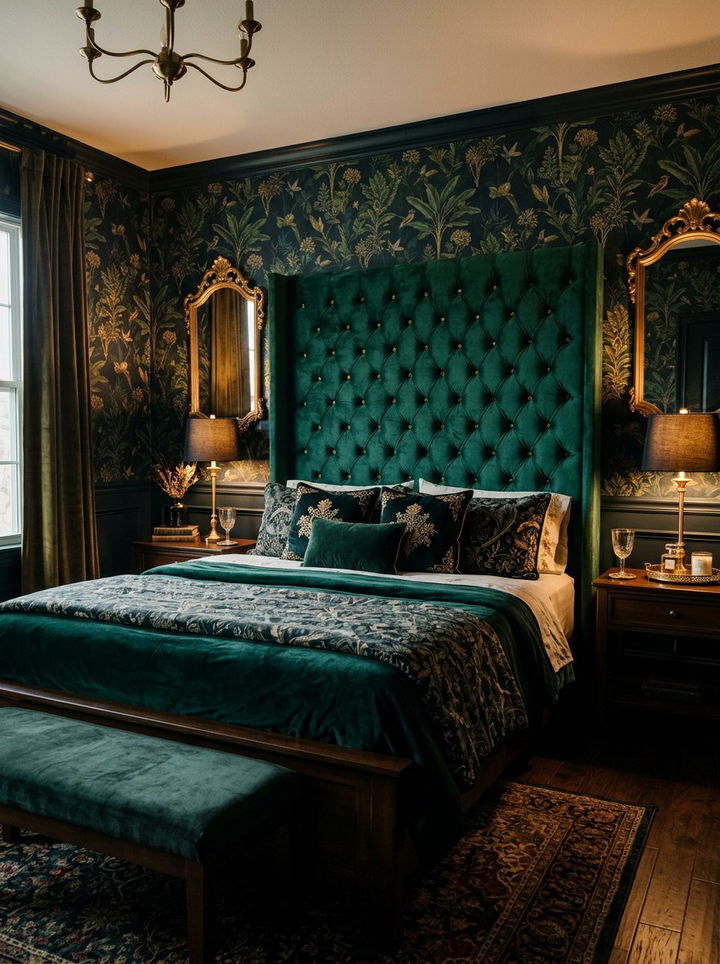 Emerald Green Tufted Headboard - 30 bedroom tufted headboards