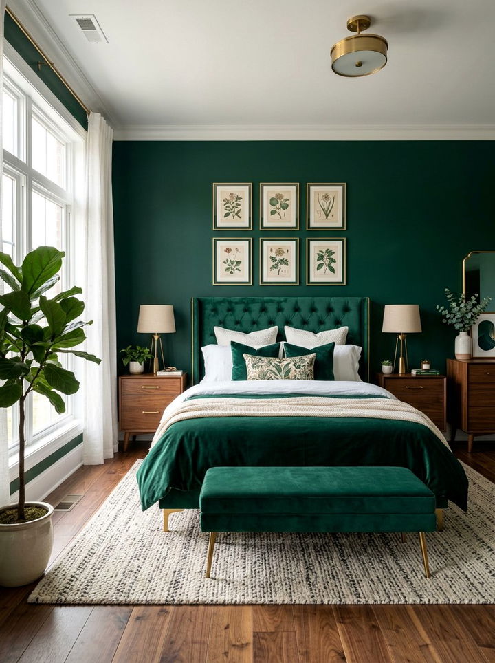 Emerald Green Velvet Bedroom - 30 dark color bedroom ideas