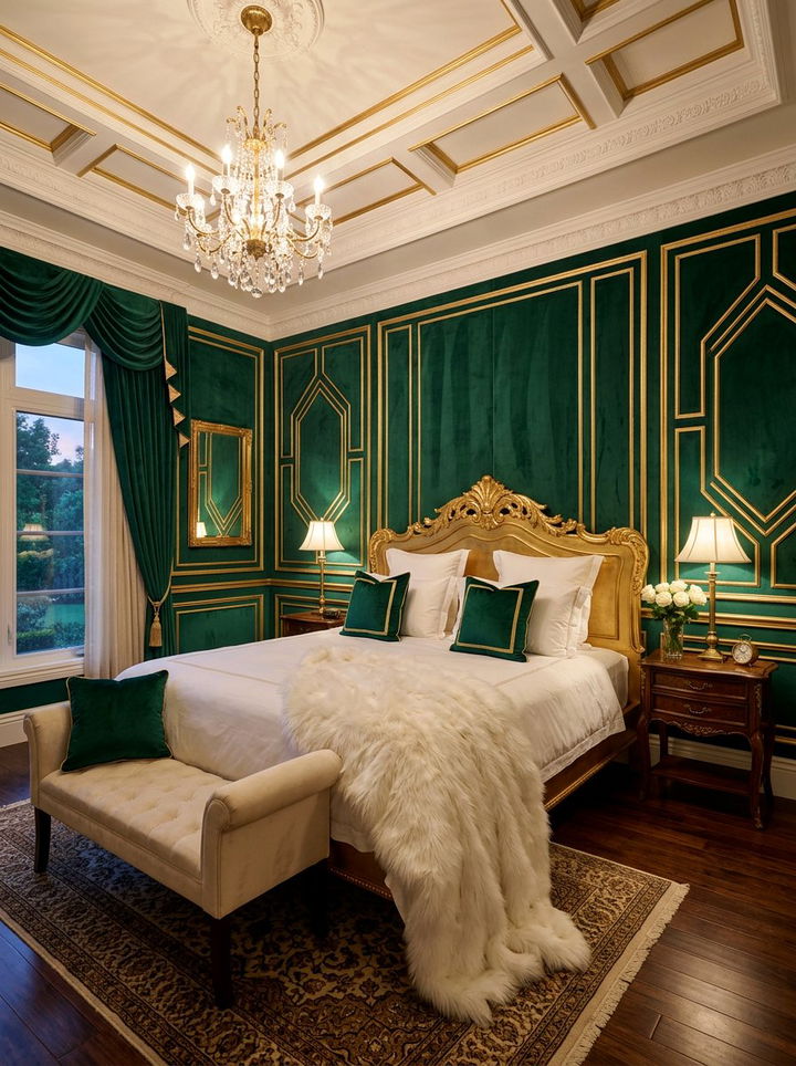Emerald Green Velvet - 30 bedroom accent wall ideas