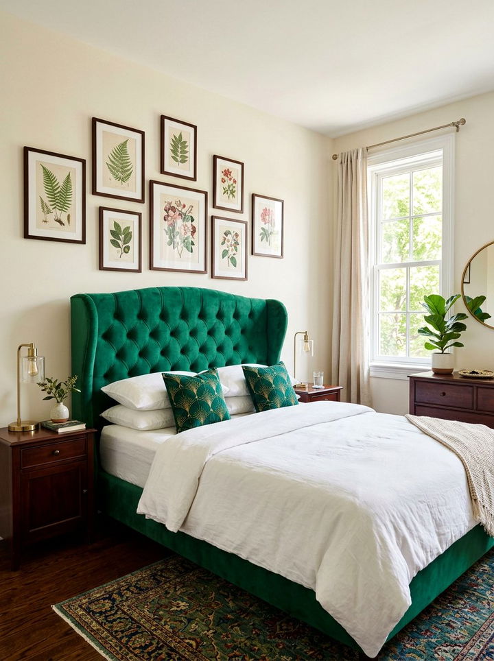 Emerald Green Wingback Headboard - 30 bedroom wingback headboards