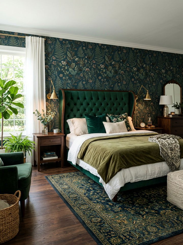 Emerald Green Wingback Velvet Headboard - 30 bedroom velvet headboards