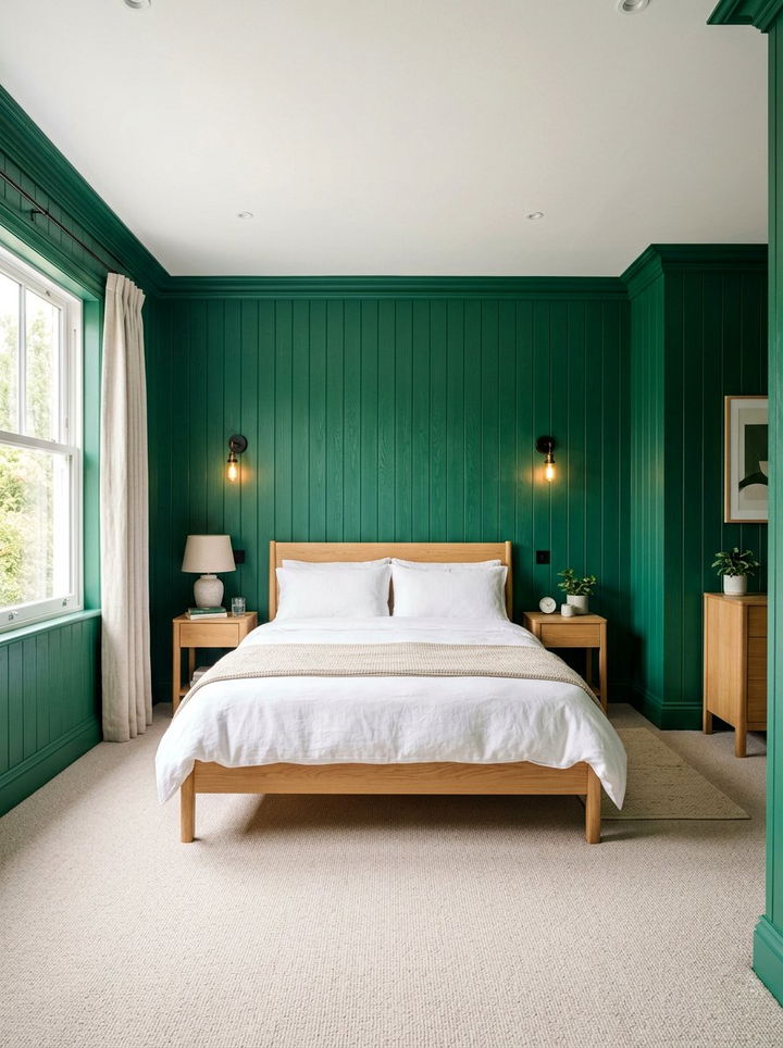 Emerald Green Wood Paneled Bedroom - 30 emerald bedroom decor ideas