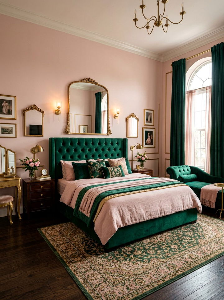 Emerald Green and Blush Bedroom - 30 bedroom color schemes