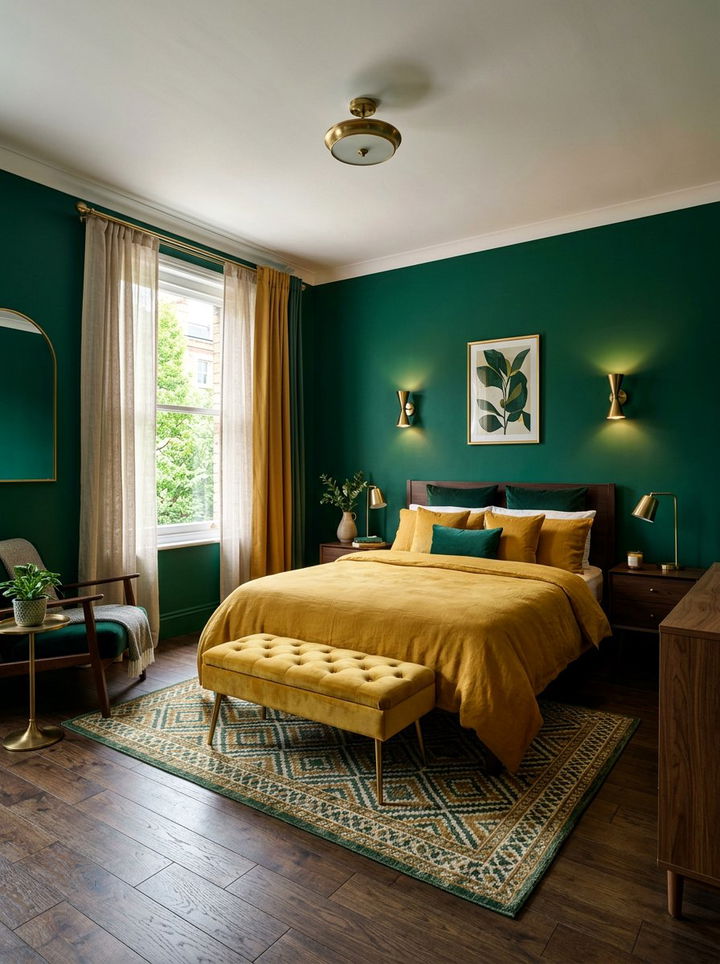 Emerald Green and Mustard Bedroom - 30 mustard bedroom ideas