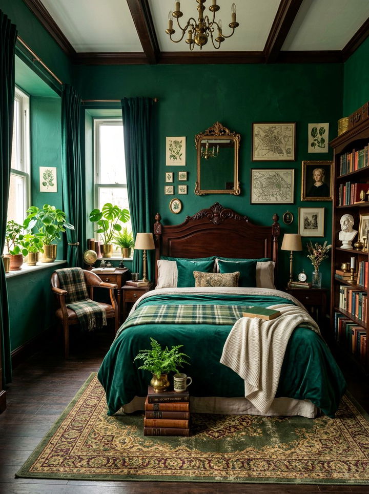 Emerald Green - 30 dark academia bedroom color ideas