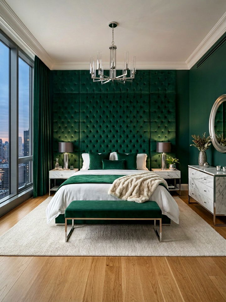 Emerald Velvet Bedroom - 30 green bedroom ideas