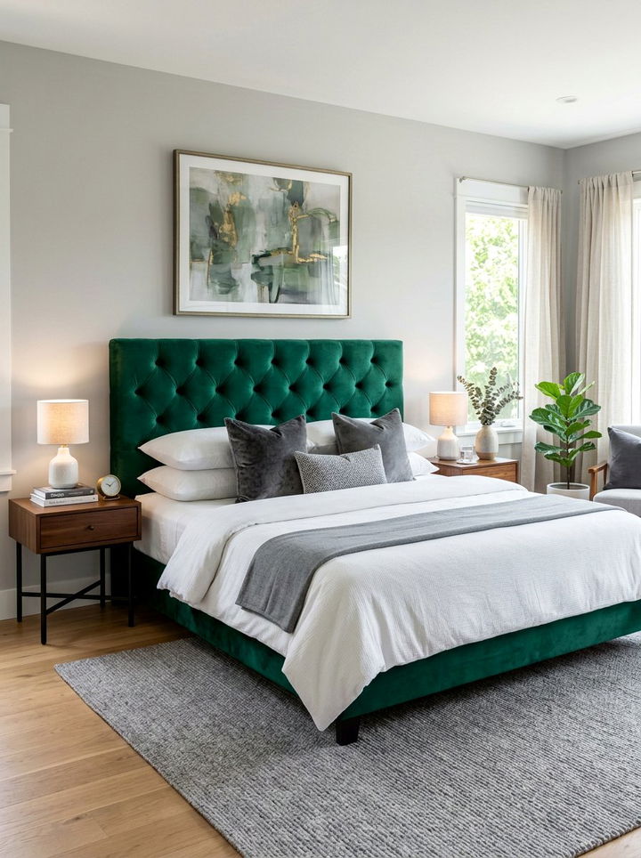 Emerald Velvet Headboard - 30 emerald bedroom ideas
