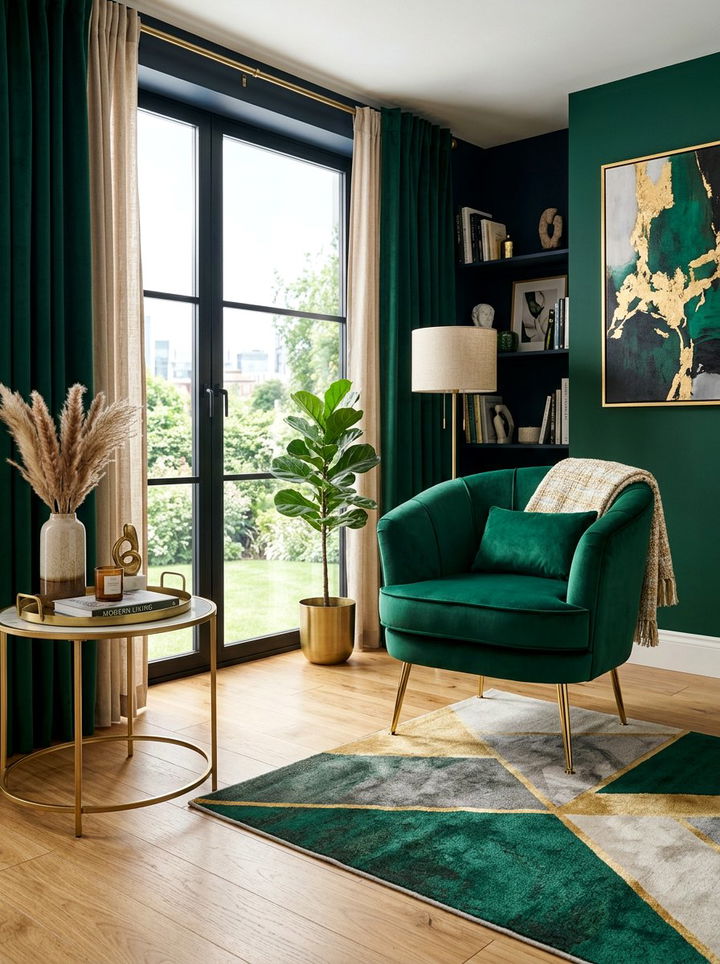 Emerald green accent chair - 30 emerald and gold bedroom ideas