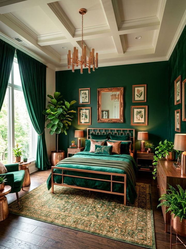 Emerald green and copper bedroom - 30 copper accent bedroom ideas