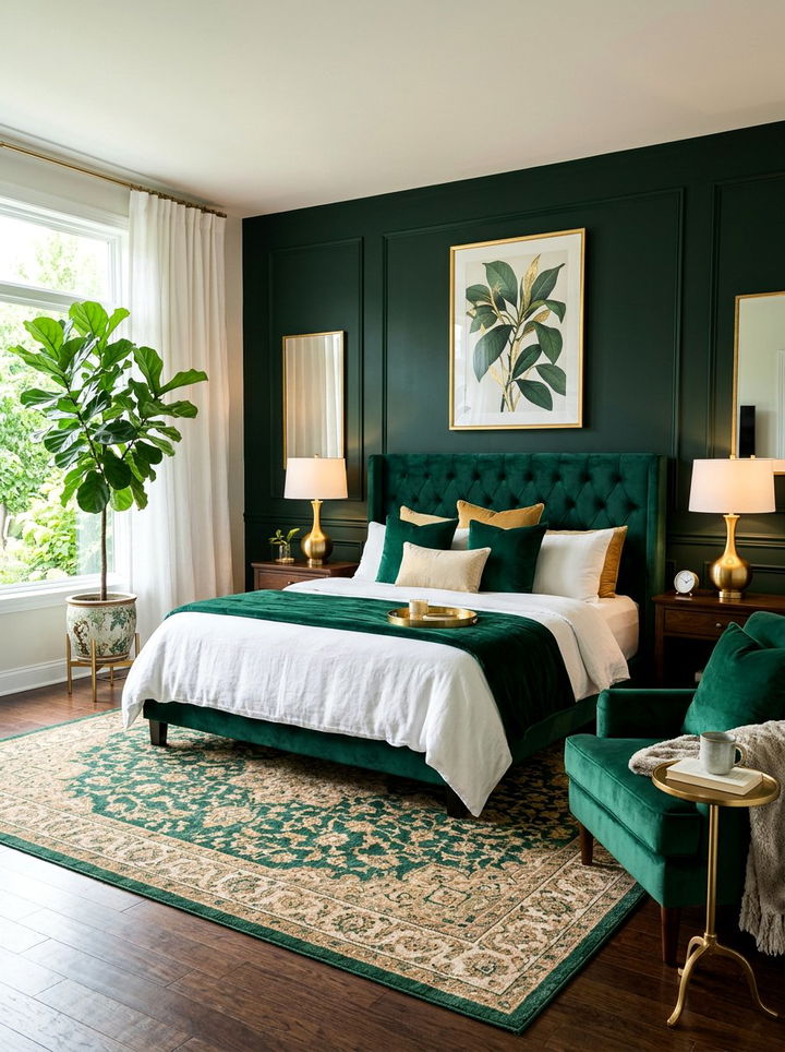 Emerald green and gold bedroom - 30 gold bedroom ideas