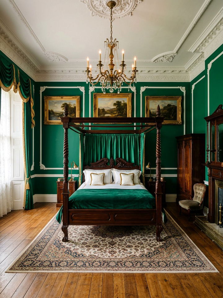 Emerald green antique bedroom - 30 vintage bedroom color ideas