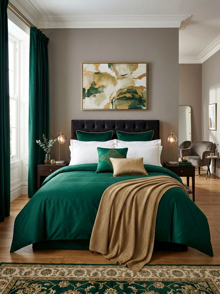 Emerald green bedding set - 30 emerald and gold bedroom ideas