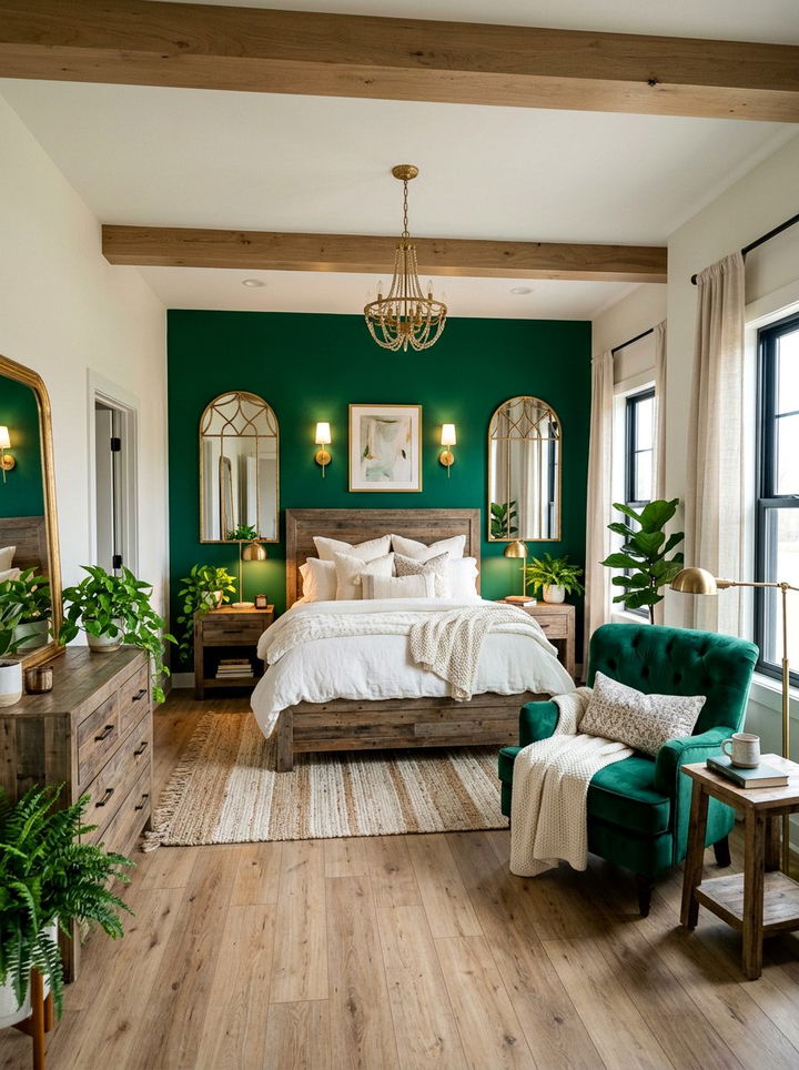 Emerald green bedroom accent - 30 farmhouse green bedroom ideas