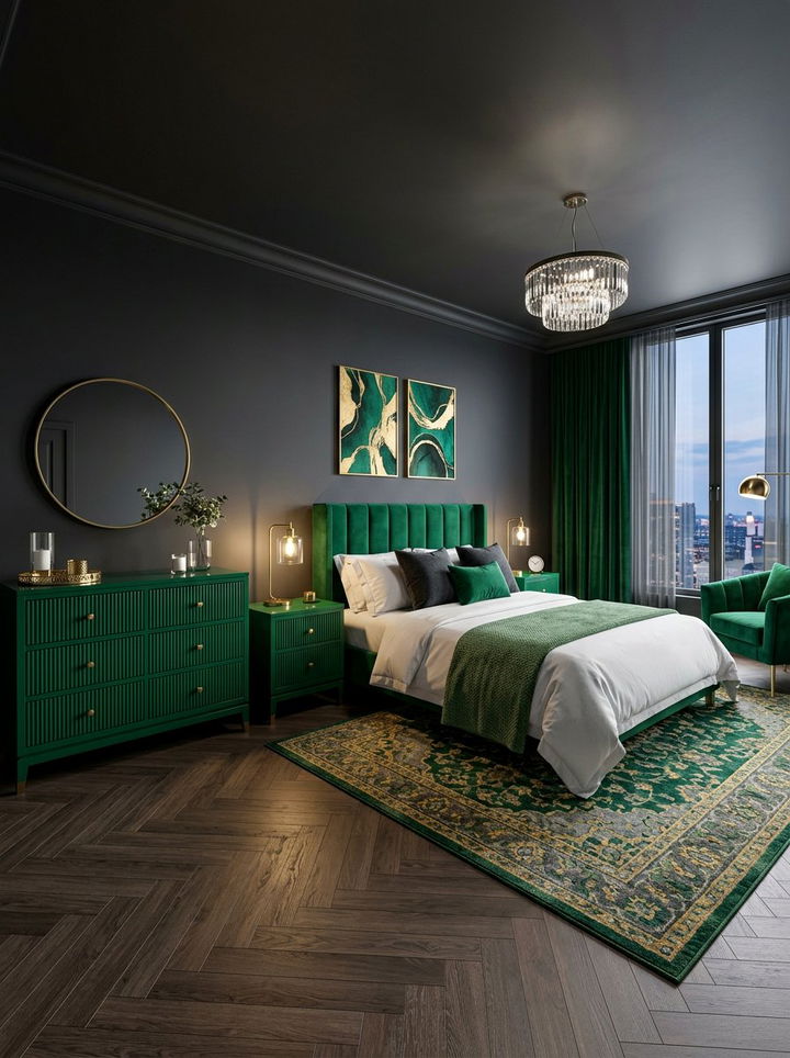 Emerald green bedroom furniture - 30 moody bedroom ideas