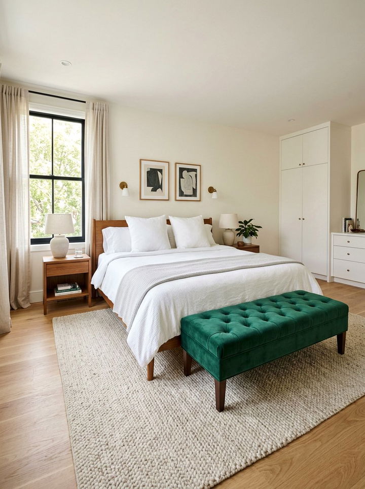 Emerald green bench - 30 emerald green bedroom ideas