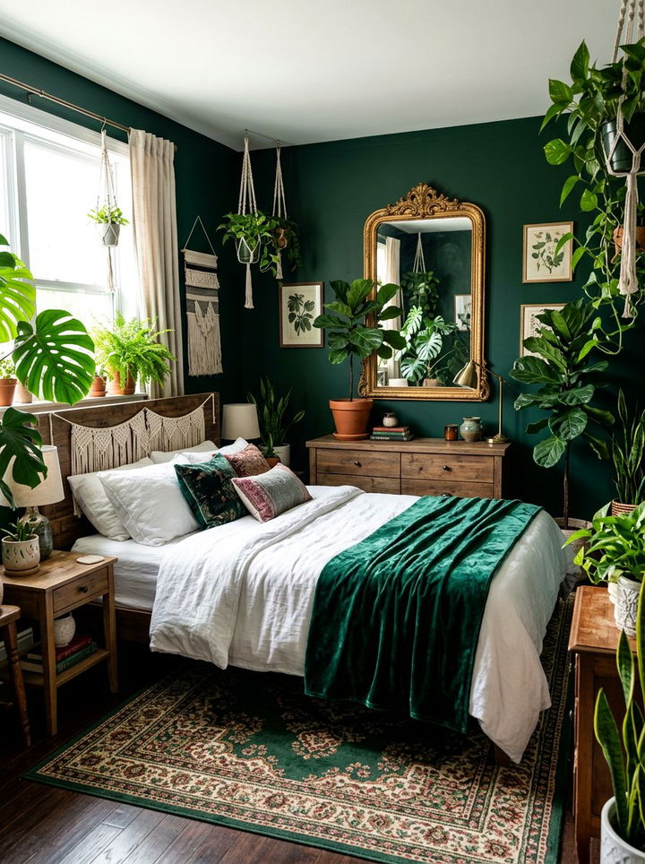 Emerald green boho bedroom - 30 boho bedroom color ideas