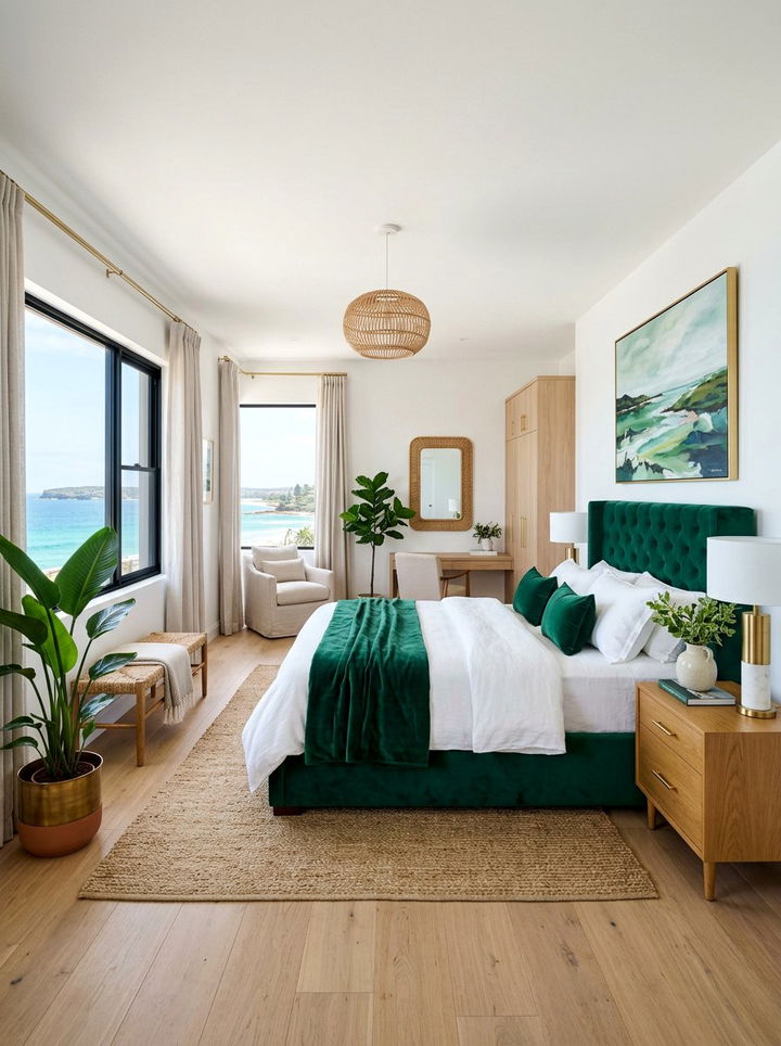 Emerald green coastal bedroom - 30 coastal bedroom color ideas