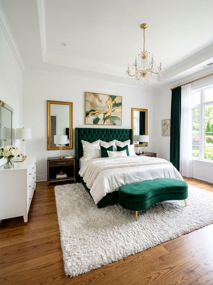 Emerald green luxury bedroom - 30 green and white bedroom ideas