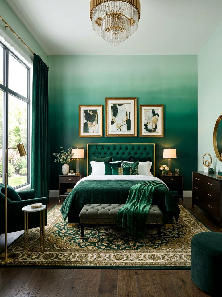 Emerald green ombre wall bedroom - 30 bedroom ombre wall ideas