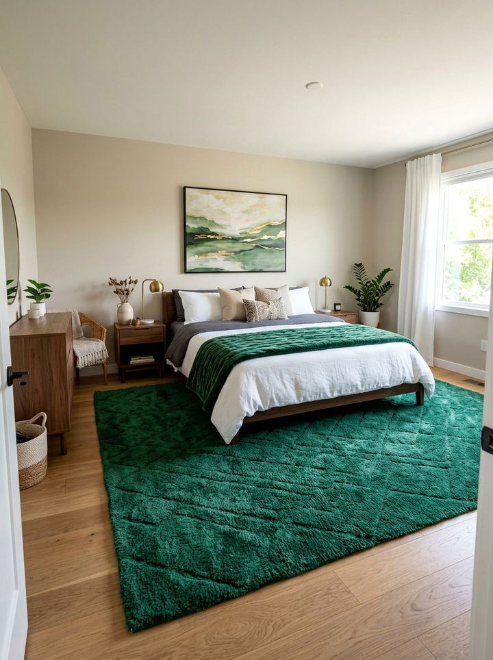 Emerald green rug - 30 emerald green bedroom ideas