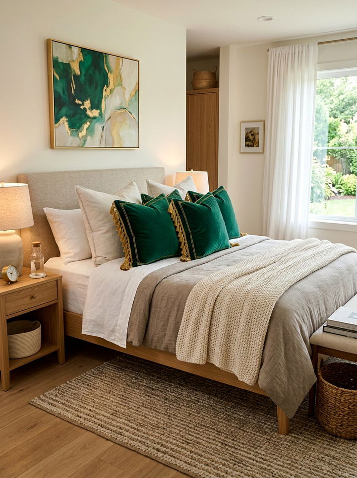 Emerald green throw pillows - 30 emerald and gold bedroom ideas