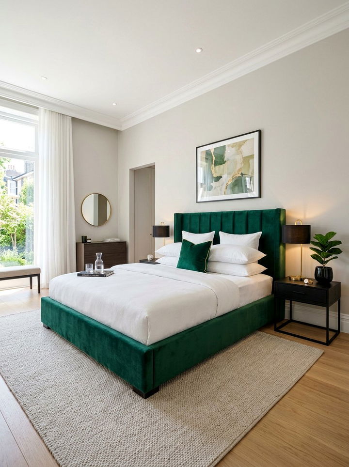 Emerald green velvet bed - 30 emerald green bedroom ideas