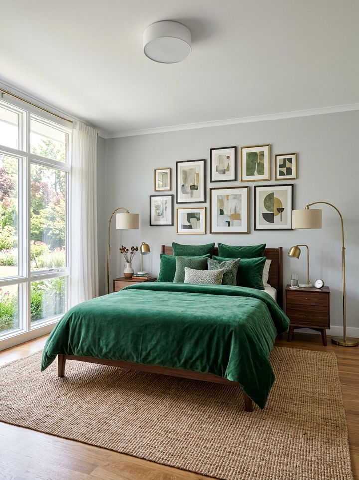 Emerald green velvet bedding - 30 bedroom velvet bedding ideas