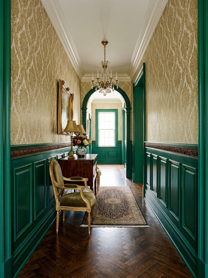 Emerald green wainscoting - 30 emerald and gold bedroom ideas