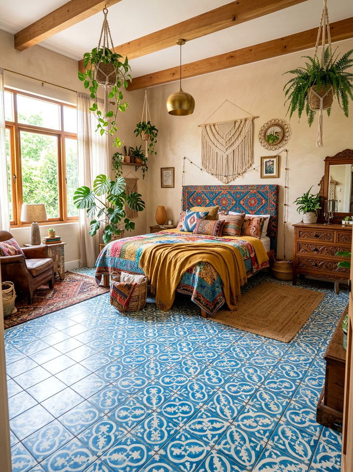 Encaustic Cement Tile - 30 bedroom tile ideas