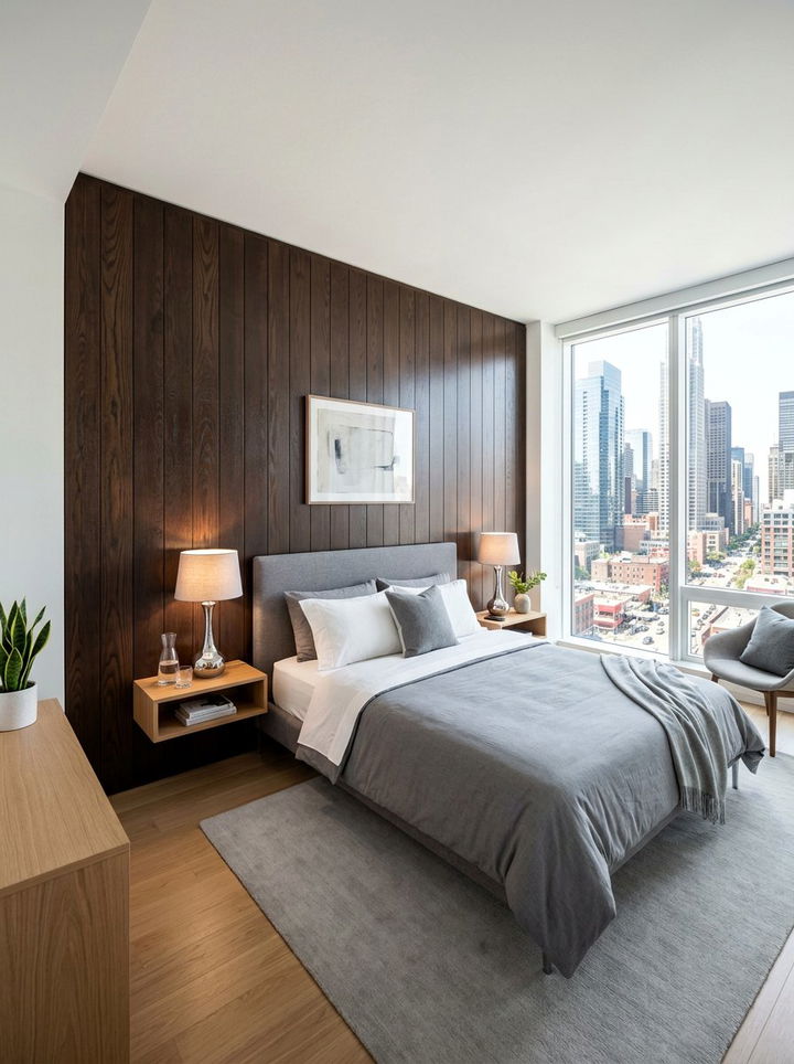 Espresso Wood Panel Wall - 30 dark bedroom accent wall ideas