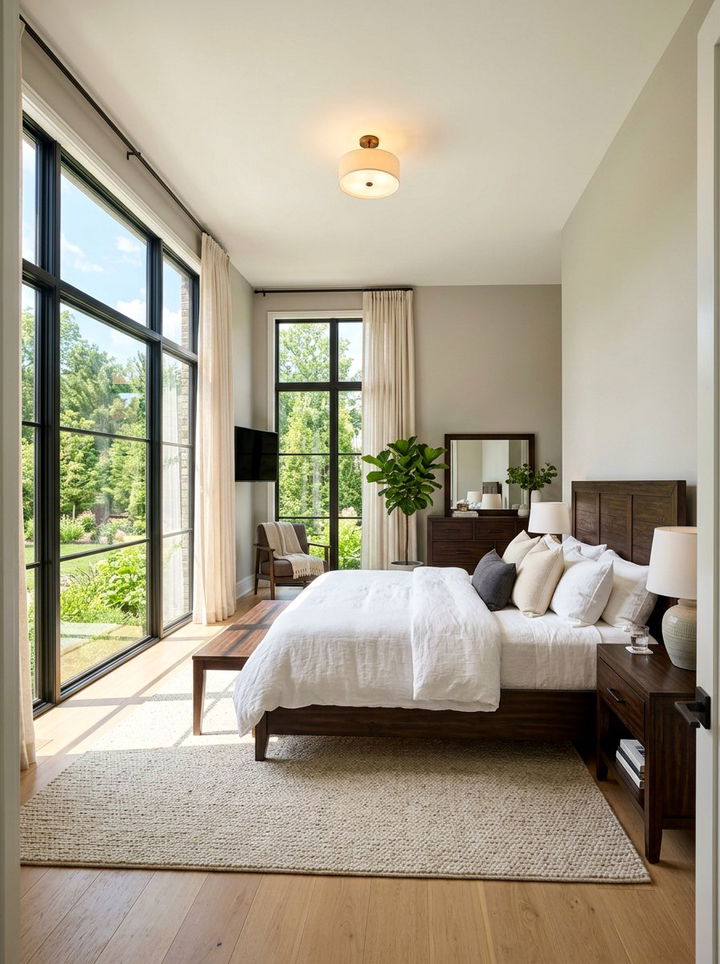 Espresso bedroom with oversized windows - 30 espresso bedroom ideas