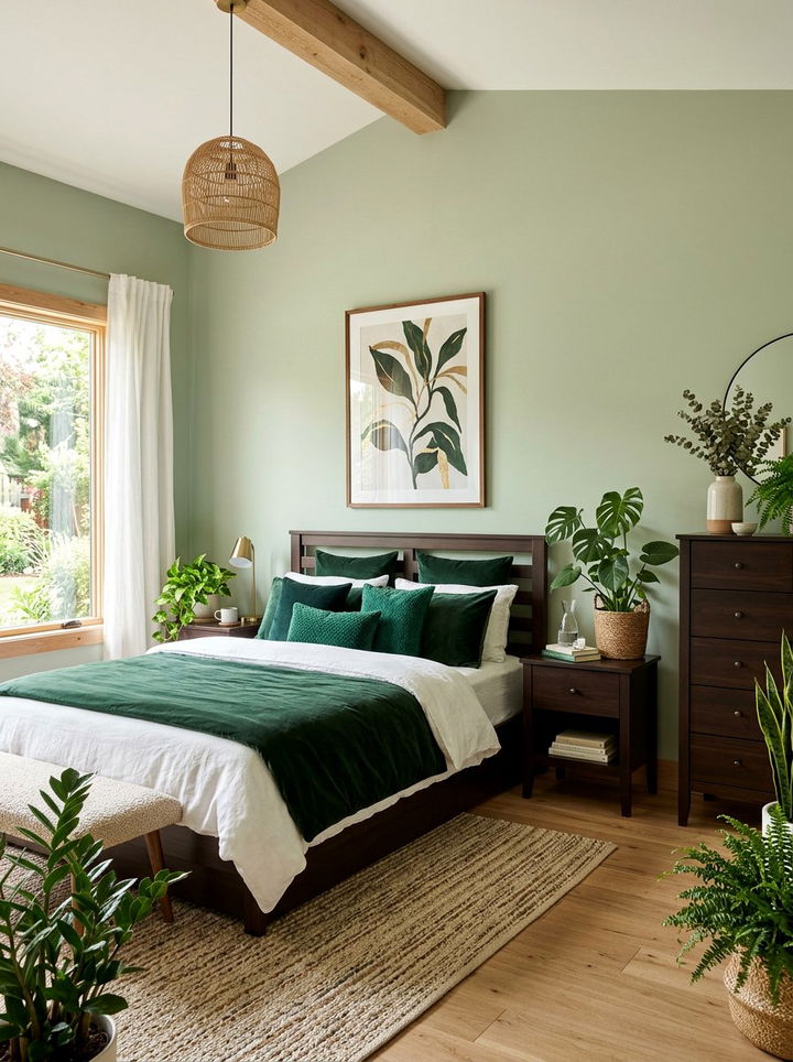 Espresso furniture green accents - 30 espresso bedroom ideas