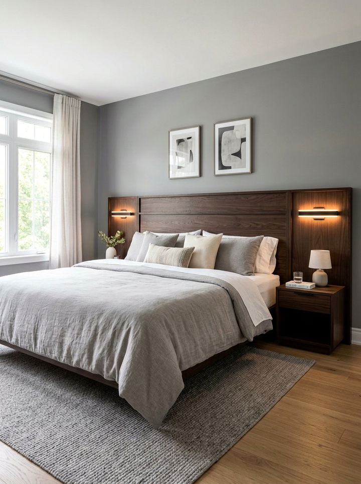 Espresso headboard built in lights - 30 espresso bedroom ideas